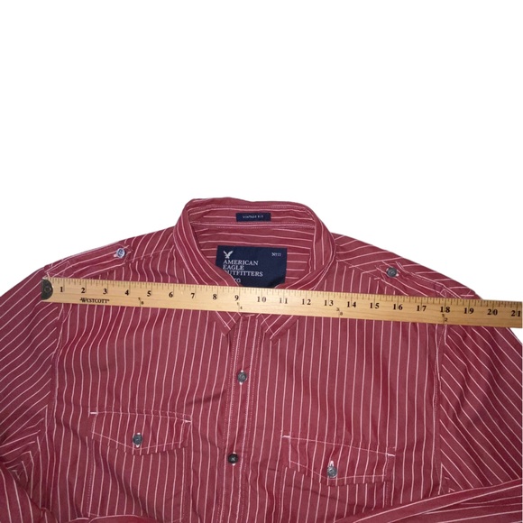 AMERICAN EAGLE Men’s XL Vintage Fit Red White Stripe Button Down Shirt - Picture 5 of 12